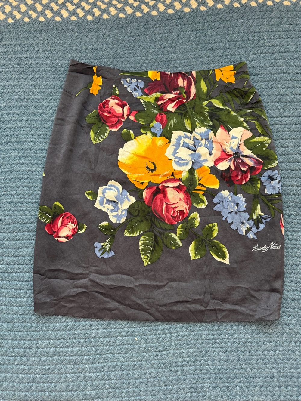 Renato Nucci Floral Pencil Skirt - Black with Multicolor Flowers